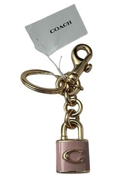 COACH Pink & Gold Padlock Bag Charm Key Ring Leash Clip NWT